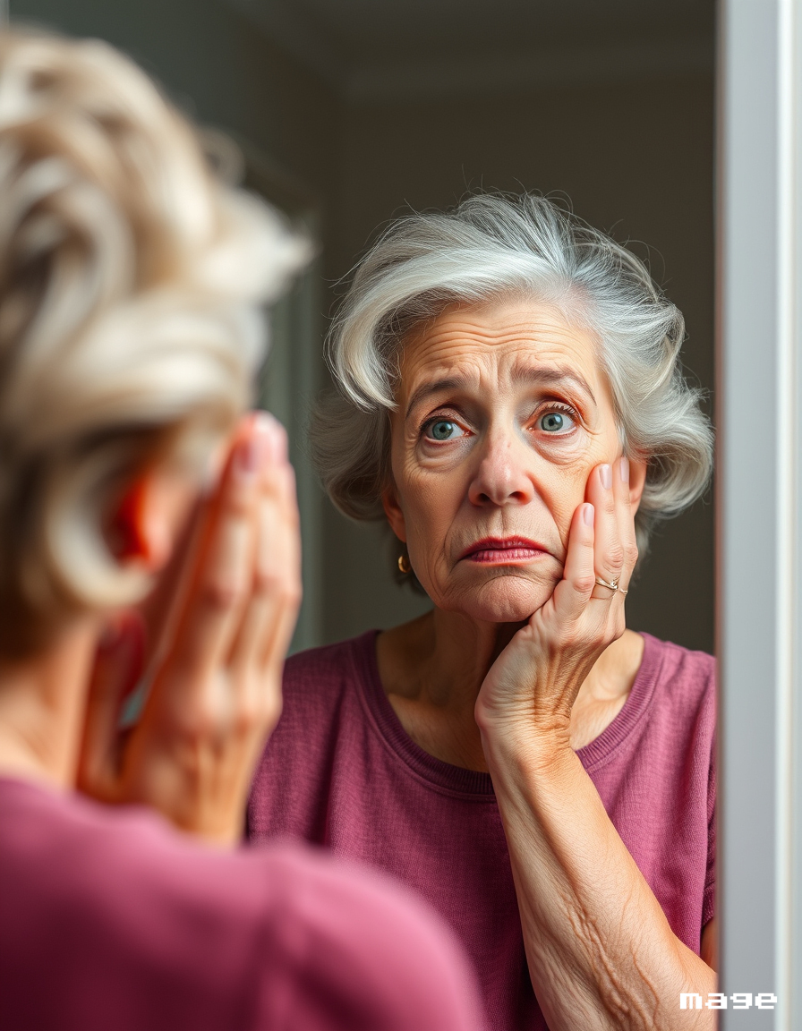 Woman looking in mirror
